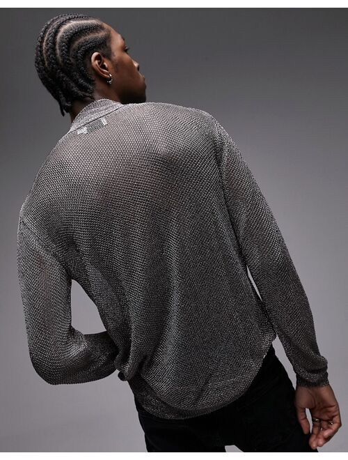 Topman chainmail turtle neck sweater in silver