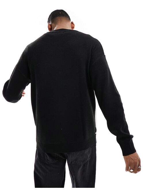 Bershka marble knitted sweater in black