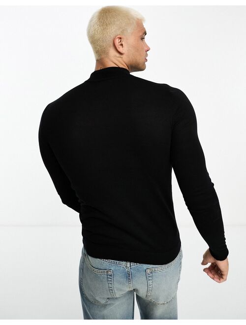 ASOS DESIGN muscle fit knit essential turtle neck sweater in black