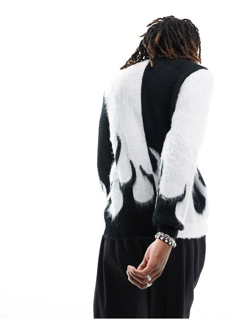 ASOS DESIGN oversized knit fluffy sweater with flame pattern in black