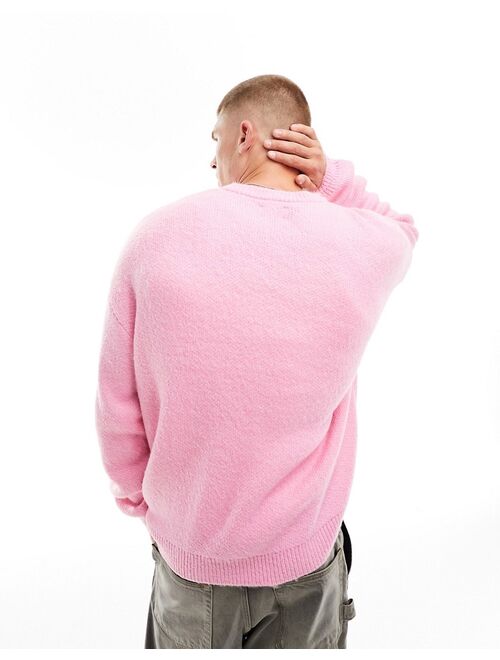 ASOS DESIGN oversized knit fluffy crew neck sweater in pink