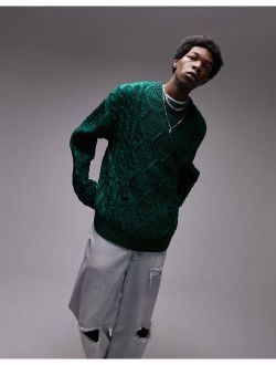 space dye cable sweater with wool in green