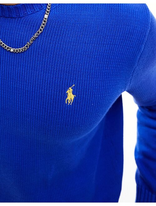 Polo Ralph Lauren icon logo heavyweight cotton knit sweater in mid blue