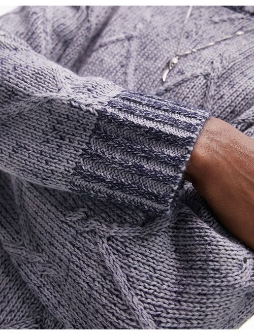 Topman space dye jacquard cable knit sweater in blue