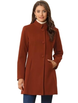 Women's Winter Overcoat Mid-Long Stand Collar Woolen Single Breasted Coat Outerwear