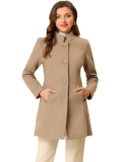 Women's Winter Overcoat Mid-Long Stand Collar Woolen Single Breasted Coat Outerwear
