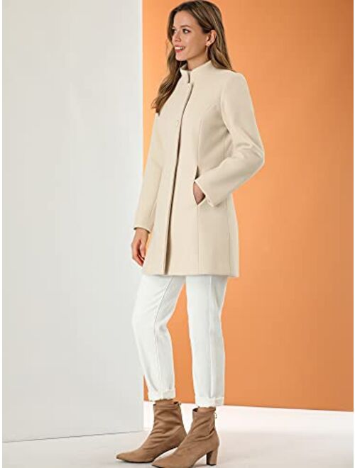 Allegra K Women's Winter Overcoat Mid-Long Stand Collar Woolen Single Breasted Coat Outerwear