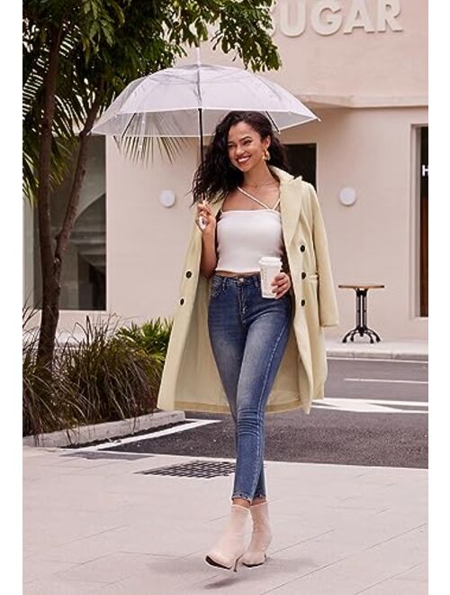 Kate Kasin Trench Coats for Women 2023 Winter Faux Wool Notch Lapel Double-Breasted Long Peacoat with Slit Pockets