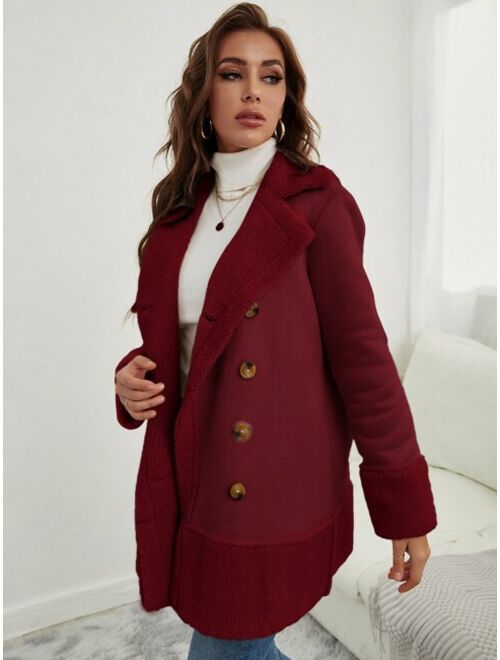 SHEIN Frenchy Teddy Lined Double Breasted Coat