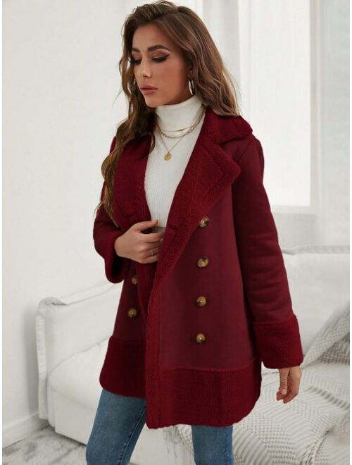 SHEIN Frenchy Teddy Lined Double Breasted Coat