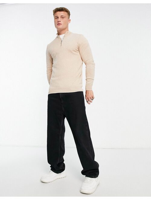 New Look slim fit zip funnel neck knitted sweater in oatmeal