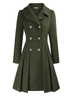 Women's Trench Coat Notch Lapel Double Breasted Thick A Line Pea Coats Jacket with Pockets(S-2XL)