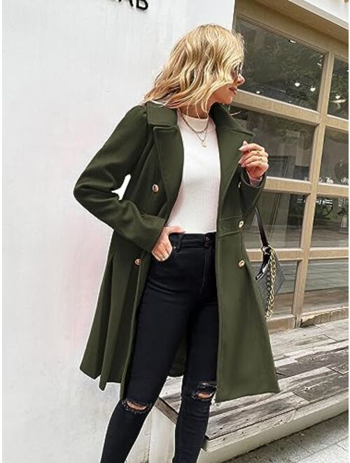 GRACE KARIN Women's Trench Coat Notch Lapel Double Breasted Thick A Line Pea Coats Jacket with Pockets(S-2XL)