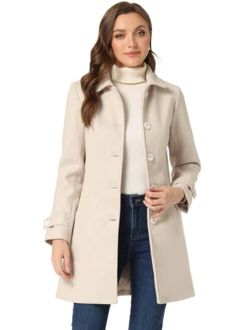 Women's Winter Outerwear Overcoat Peter Pan Collar Mid-thigh A-line Single Breasted Pea Coat