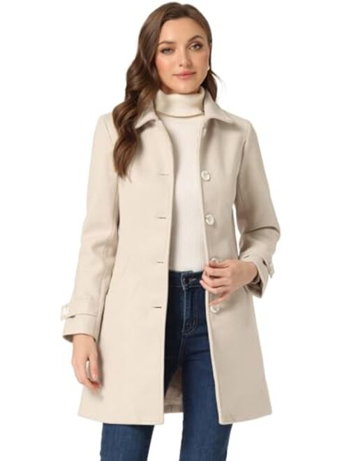Allegra K Women's Winter Outerwear Overcoat Peter Pan Collar Mid-thigh A-line Single Breasted Pea Coat
