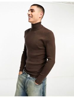 knit turtle neck sweater in chocolate brown