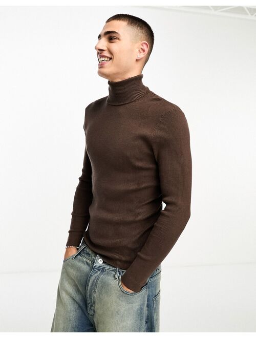 COLLUSION knit turtle neck sweater in chocolate brown