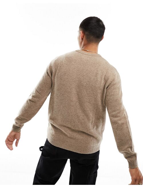 ASOS DESIGN knit lambswool crew neck sweater in stone