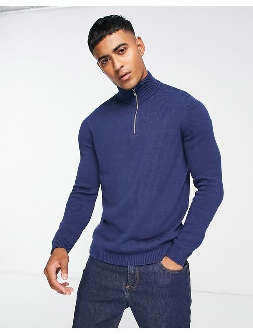 ASOS DESIGN midweight half zip cotton sweater in navy
