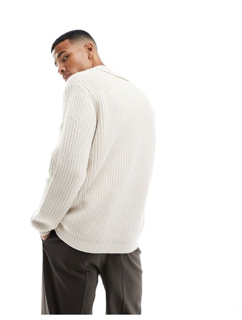 ASOS DESIGN heavyweight wool mix ribbed 1/4 zip sweater in oatmeal