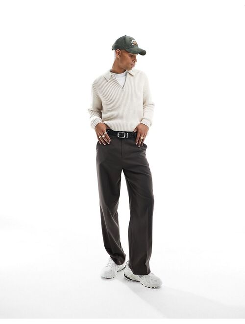 ASOS DESIGN heavyweight wool mix ribbed 1/4 zip sweater in oatmeal