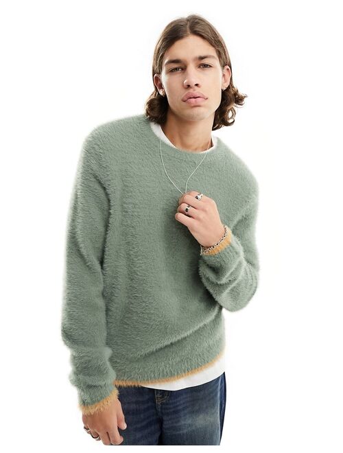 ASOS DESIGN knitted fluffy crew neck sweater in green