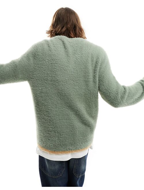ASOS DESIGN knitted fluffy crew neck sweater in green
