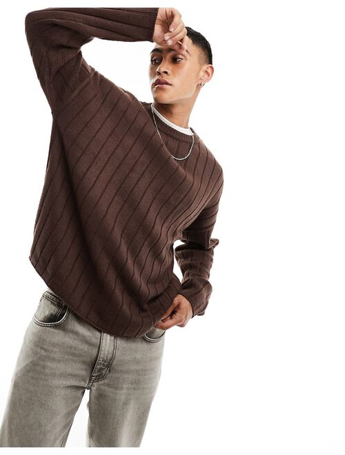 ASOS DESIGN oversized knit wide ribbed sweater in brown