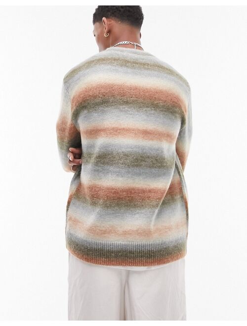 Topman fluffy ombre sweater in brown