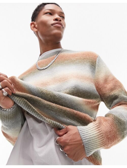 Topman fluffy ombre sweater in brown