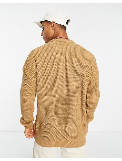 New Look relaxed fit knit fisherman sweater in camel
