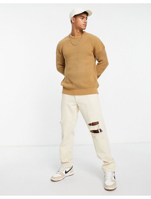 New Look relaxed fit knit fisherman sweater in camel