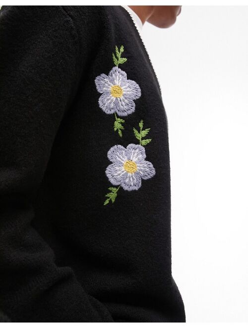 Topman floral embroidered cardigan in black