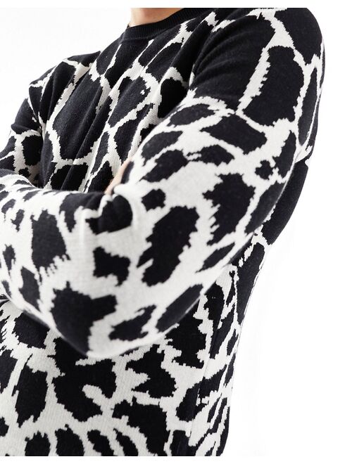ASOS DESIGN muscle knit sweater with black giraffe print