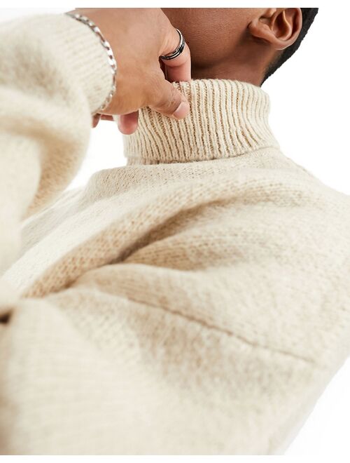 ASOS DESIGN oversized knit fluffy turtleneck sweater in beige