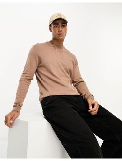 knitted cotton essential sweater in brown