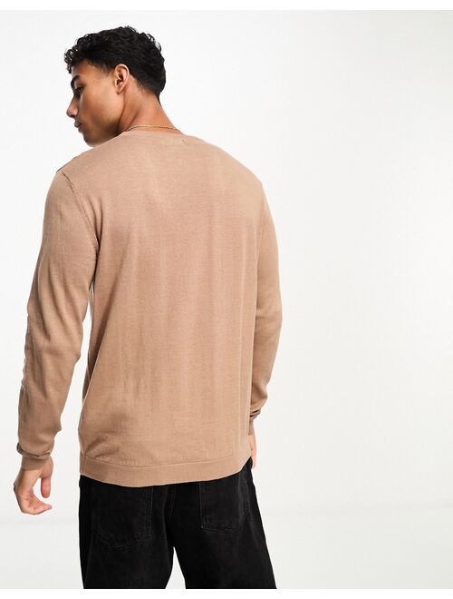 ASOS DESIGN knitted cotton essential sweater in brown