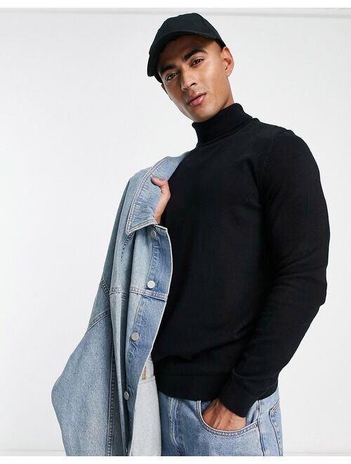 New Look slim fit knit turtle neck sweater in black
