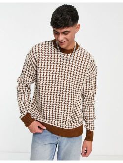 relaxed fit puppytooth sweater in brown