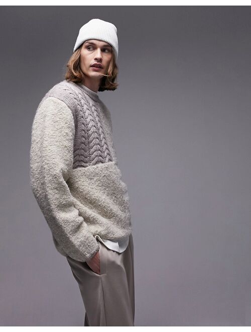 Topman mixed pattern sweater in ecru