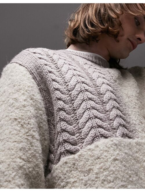 Topman mixed pattern sweater in ecru
