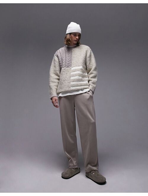 Topman mixed pattern sweater in ecru