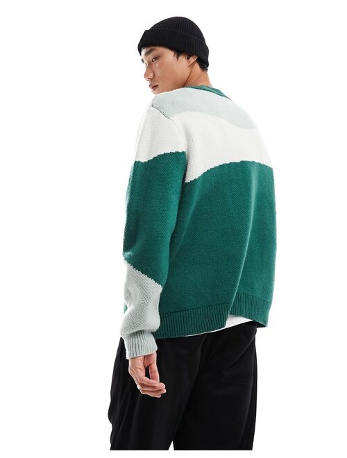 COLLUSION knit sweater with jacquard print in green