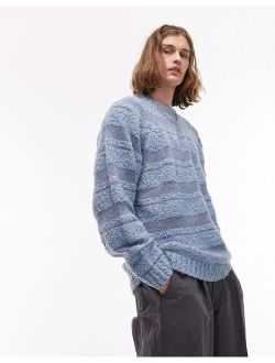 drop stitch stripe boucle sweater in blue
