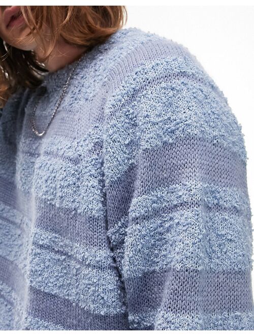 Topman drop stitch stripe boucle sweater in blue