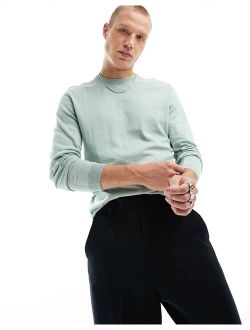 knit essential crew neck sweater in green