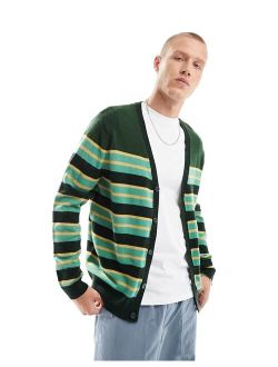 oversized knitted stripe cardigan in green