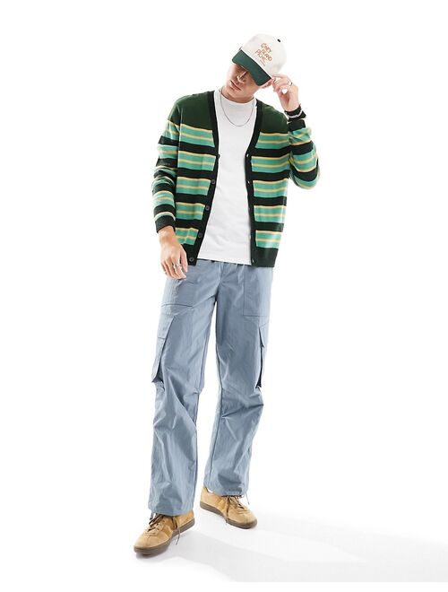 ASOS DESIGN oversized knitted stripe cardigan in green