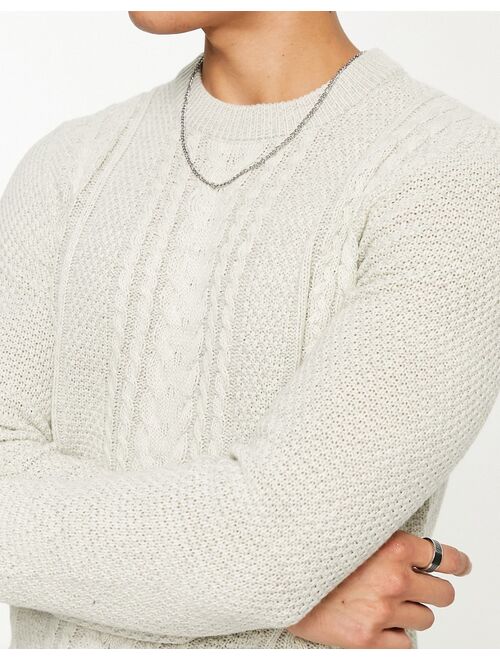 Jack & Jones Originals chunky cable knit sweater in cream