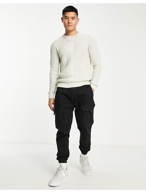 Jack & Jones Originals chunky cable knit sweater in cream